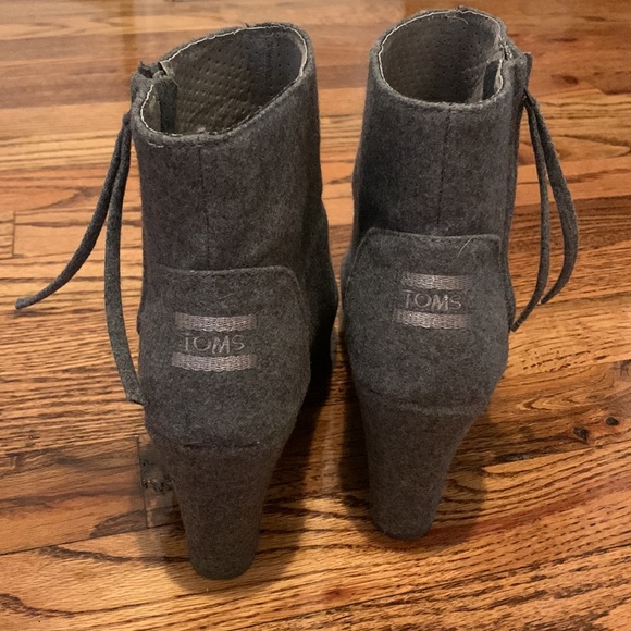 TOMS Grey Wool Wedge Booties - Picture 2 of 4